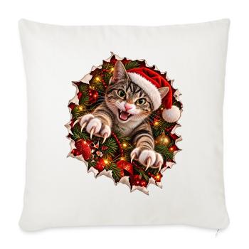 Psycho-Weihnachtskatze – Krallenchaos zu Weihnacht - Sofakissenbezug 45 x 45 cm - Naturweiß  - Vorne
