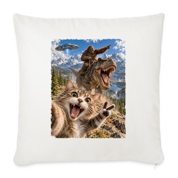 Lustiges Katze Selfie mit Bigfoot, T-Rex, UFO - Sofakissenbezug 45 x 45 cm - Naturweiß  - Vorne