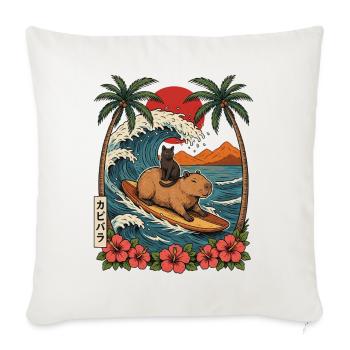 Capybara und Kater surfen auf der großen Welle - Sofakissenbezug 45 x 45 cm - Naturweiß  - Vorne