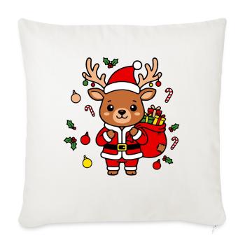 Süße Kawaii Rentier-Weihnachtsgeschenktüte - Sofakissenbezug 45 x 45 cm - Naturweiß  - Vorne
