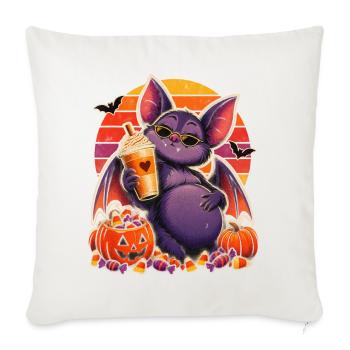 Halloween Fledermaus Mama mit Pumpkin Latte - Sofakissenbezug 45 x 45 cm - Naturweiß  - Vorne