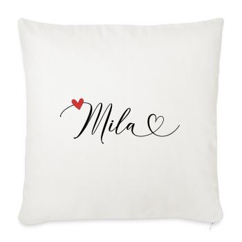 Mila Nom Prénom Calligraphie Coeur - Housse de coussin décorative 45 x 45 cm - blanc nature - Devant