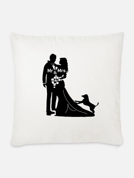 Heiraten Hochzeit Brautpaar mit Hund Hundebesitzer - Sofakissenbezug 45 x 45 cm - Naturweiß 