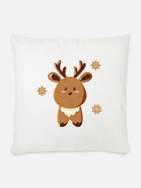 Süßes Rentier mit Schneeflocken - Sofakissenbezug 45 x 45 cm - Naturweiß