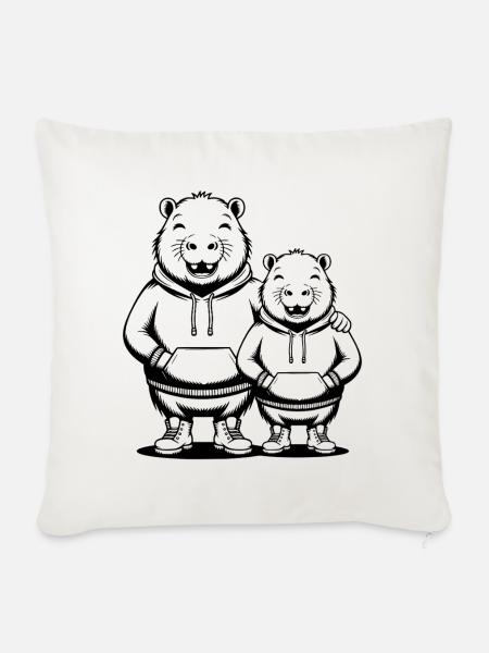 Capybara Paar Wasserschwein - Zwei coole Capybaras - Sofakissenbezug 45 x 45 cm - Naturweiß
