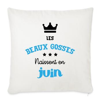 Cadeau naissance bébé garçon Juin Beaux Gosses BG - Housse de coussin décorative 45 x 45 cm - blanc nature - Devant