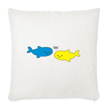 Fröhliche Fische Blau Gelb - Sofakissenbezug 45 x 45 cm - Naturweiß  - Vorne