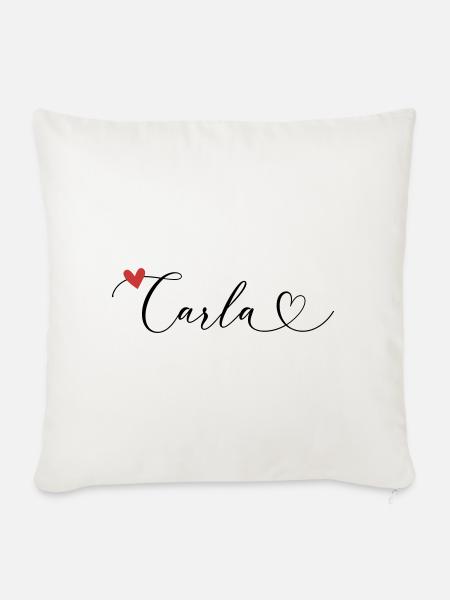 Carla Surname First name Calligraphy Heart - Sofa pillowcase 17,3'' x 17,3'' (45 x 45 cm) - natural white