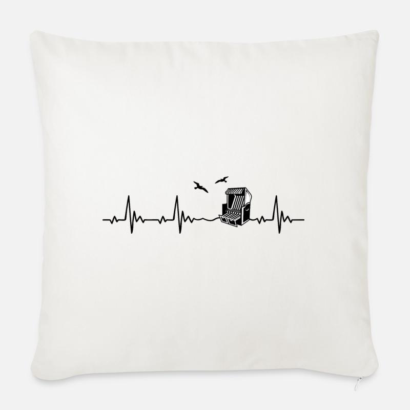 Strandkorb Ostsee Nordsee Heartbeat Frequenz Puls - Sofakissenbezug 45 x 45 cm - Naturweiß 