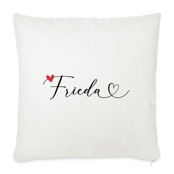 Frieda Nom Prénom Calligraphie coeur - Housse de coussin décorative 45 x 45 cm - blanc nature - Devant