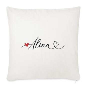 Alina Nom Prénom Calligraphie Coeur - Housse de coussin décorative 45 x 45 cm - blanc nature - Devant