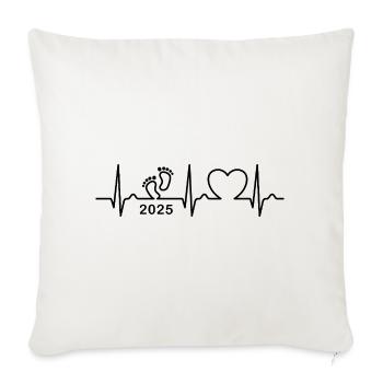 Courbe ECG - Courbe Cardiaque - Bébé 2025 - Enceinte - Housse de coussin décorative 45 x 45 cm - blanc nature - Devant