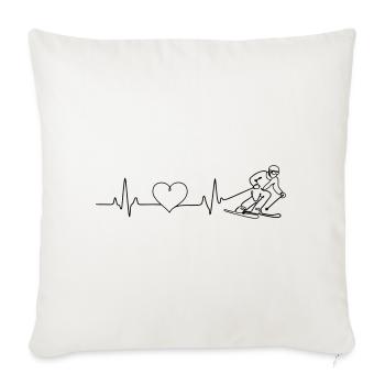 Ski, Amour, Pulsation, Battement de cœur - Housse de coussin décorative 45 x 45 cm - blanc nature - Devant