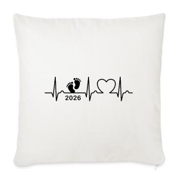 Courbe ECG - Courbe cardiaque - Bébé 2026 - Grossesse - Housse de coussin décorative 45 x 45 cm - blanc nature - Devant