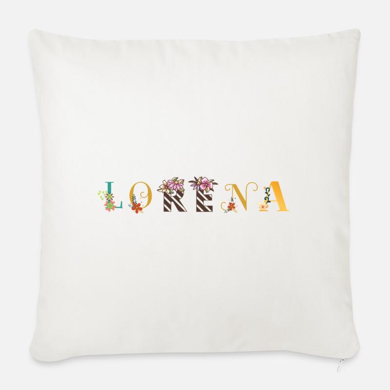 LORENA Namenskunst mit Blumen bestickt - Sofakissenbezug 45 x 45 cm - Naturweiß