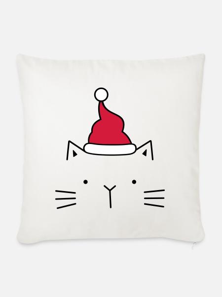 Katze Nikolaus Weihnachtsmann Mütze Weihnachten - Sofakissenbezug 45 x 45 cm - Naturweiß 