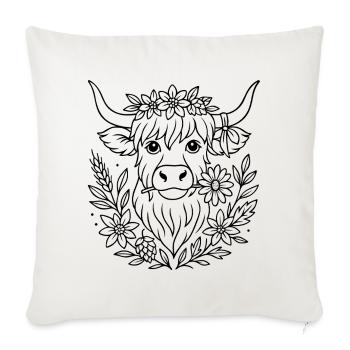 Highland Cow with Flowers - Volksfest Design - Sofa pillowcase 17,3'' x 17,3'' (45 x 45 cm) - natural white - Front