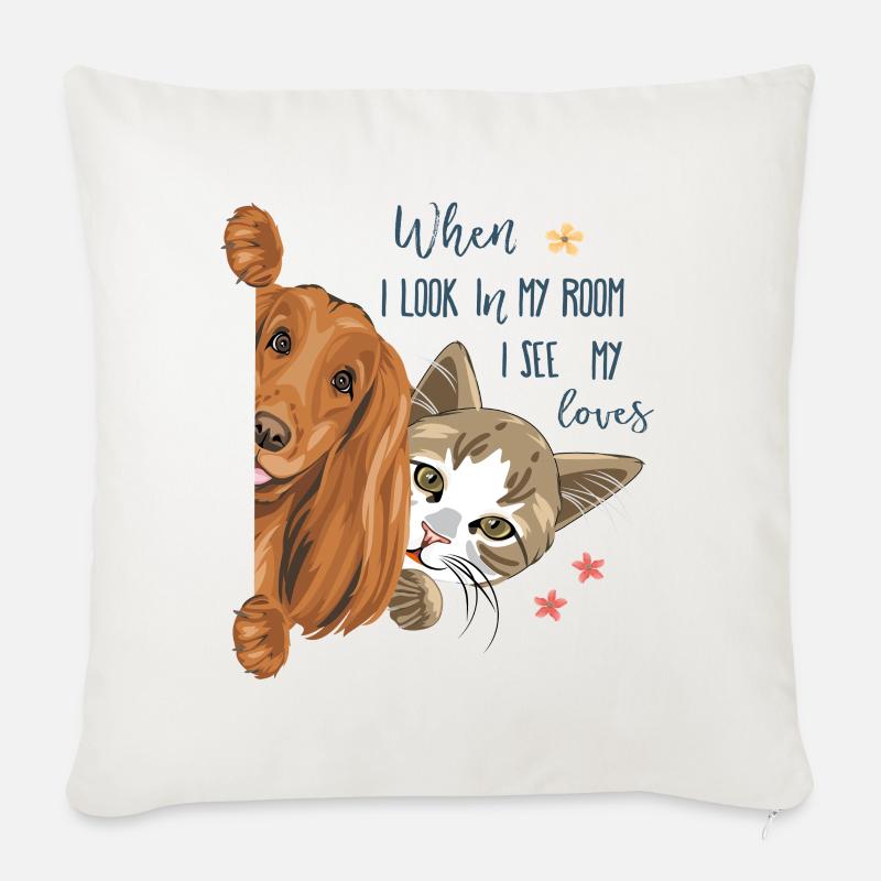 Hund und Katze  - Sofakissenbezug 45 x 45 cm - Naturweiß 