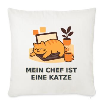Katzenchef im Homeoffice – Geschenk für Katzenfans - Sofakissenbezug 45 x 45 cm - Naturweiß  - Vorne