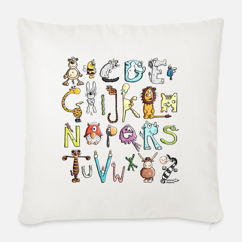 Buntes Tier Alphabet - ABC - Sofakissenbezug 45 x 45 cm - Naturweiß 