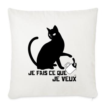 Cadeau Chat Noir Je fais ce que je Veux - Housse de coussin décorative 45 x 45 cm - blanc nature - Devant
