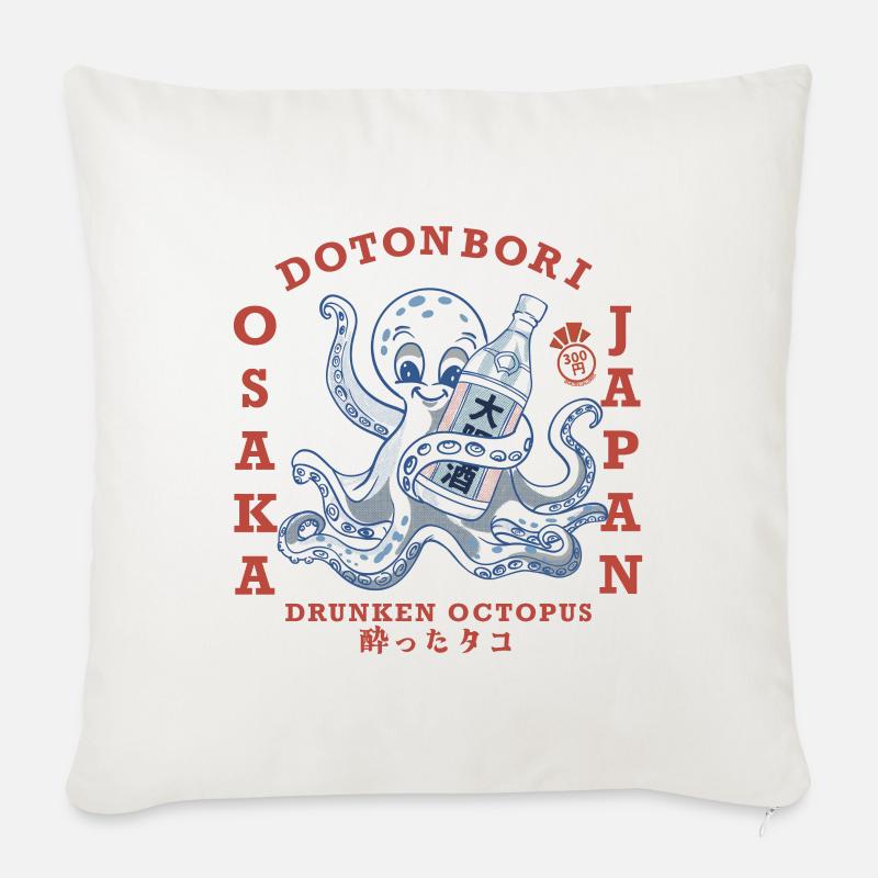 Drunken Oktopus mit Flasche - Sofakissenbezug 45 x 45 cm - Naturweiß 