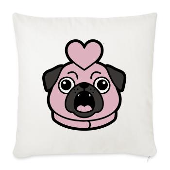 Mops Hund Herz Liebe Bellen - Sofakissenbezug 45 x 45 cm - Naturweiß  - Vorne