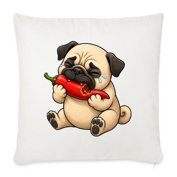 Mops Chili Scharf Lustiger Cartoon - Sofakissenbezug 45 x 45 cm - Naturweiß  - Vorne