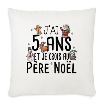 5 ans Père Noël Anniversaire Fille Garçon Fillette - Housse de coussin décorative 45 x 45 cm - blanc nature - Devant