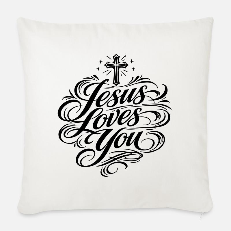 Jesus Liebt Dich Spruch - Sofakissenbezug 45 x 45 cm - Naturweiß 