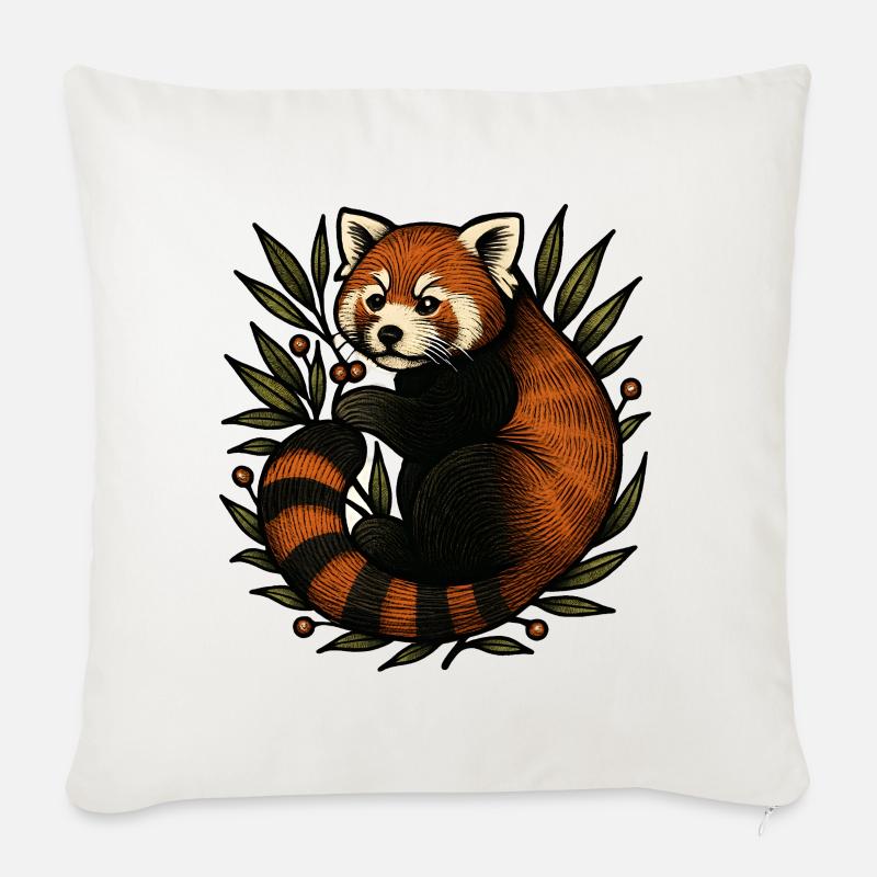 Roter Panda im Blattwerk - Sofakissenbezug 45 x 45 cm - Naturweiß 