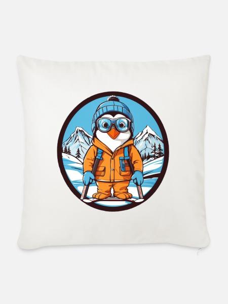 Süßer Pinguin im Wintermantel - Sofakissenbezug 45 x 45 cm - Naturweiß 