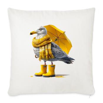 Seagull with yellow umbrella and boots - Sofa pillowcase 17,3'' x 17,3'' (45 x 45 cm) - natural white - Front