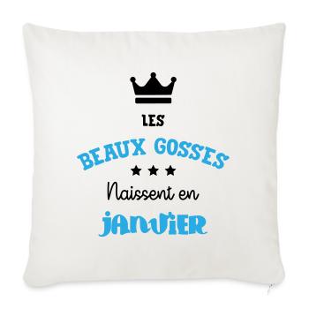 Cadeau naissance bébé garçon Janvier Beaux Gosses - Housse de coussin décorative 45 x 45 cm - blanc nature - Devant
