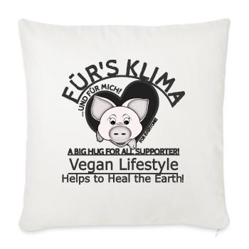 Schweinchen Vegan Klima SabineVegan HerzAufShirt - Sofakissenbezug 45 x 45 cm - Naturweiß  - Vorne