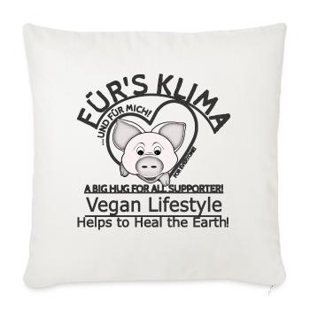 Schweinchen Vegan Klima SabineVegan HerzAufShirt - Sofakissenbezug 45 x 45 cm - Naturweiß  - Vorne