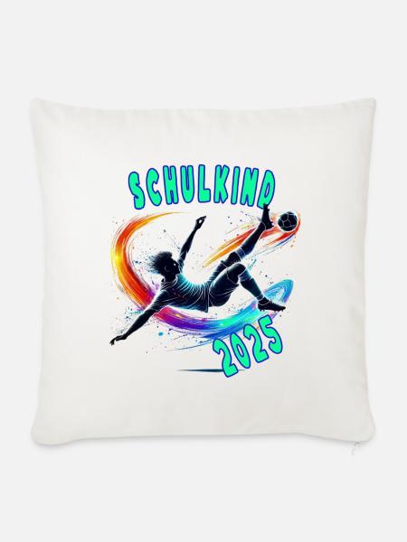 Einschulung 2025 - Schulkind - Fussballer Fußball - Sofakissenbezug 45 x 45 cm - Naturweiß