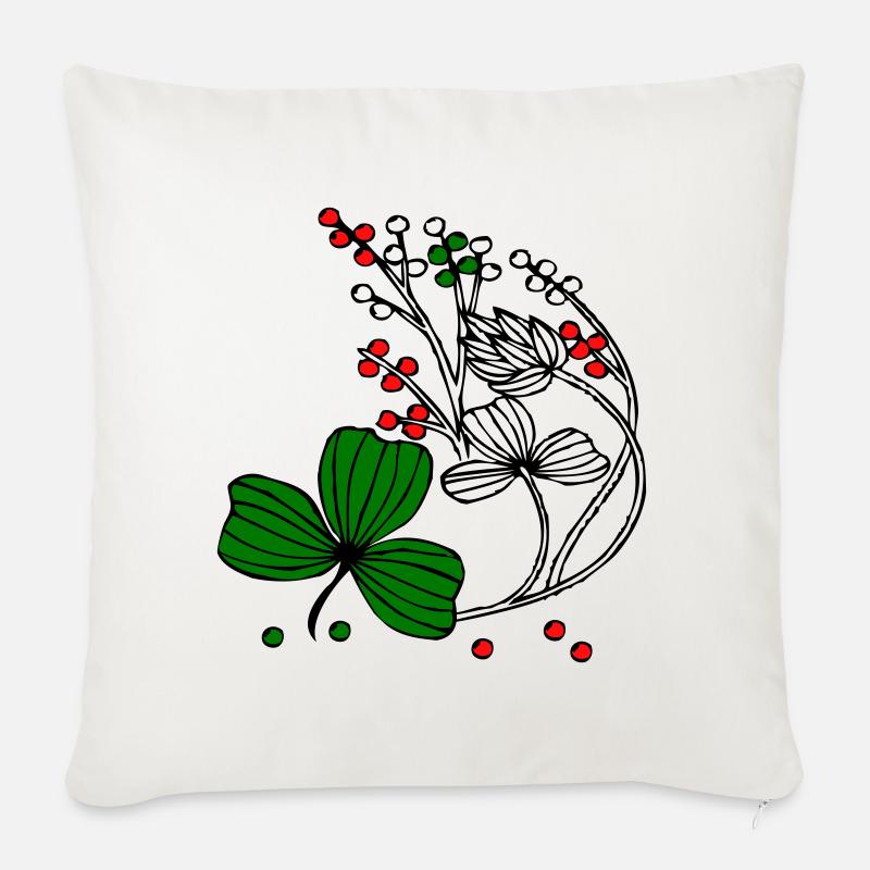 Wildblumen mit roten und grünen Beeren - Sofakissenbezug 45 x 45 cm - Naturweiß 