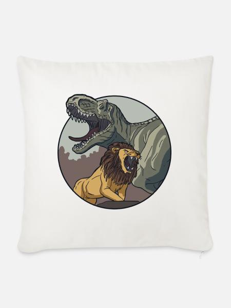 Könige des Tierreichs - Löwe und Tyrannosaurus Rex - Sofakissenbezug 45 x 45 cm - Naturweiß