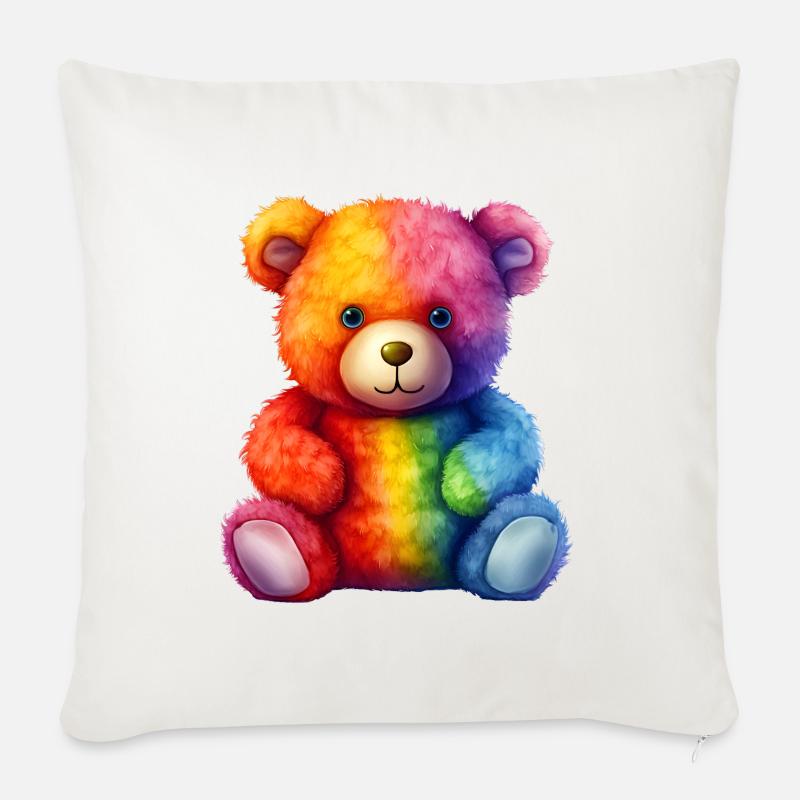 Regenbogen Plüsch Bär Umarmung - Sofakissenbezug 45 x 45 cm - Naturweiß 