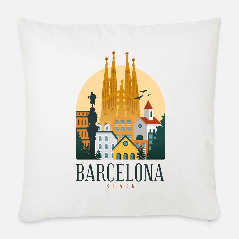 Souvenir de Barcelone Espagne - Housse de coussin décorative 45 x 45 cm - blanc nature