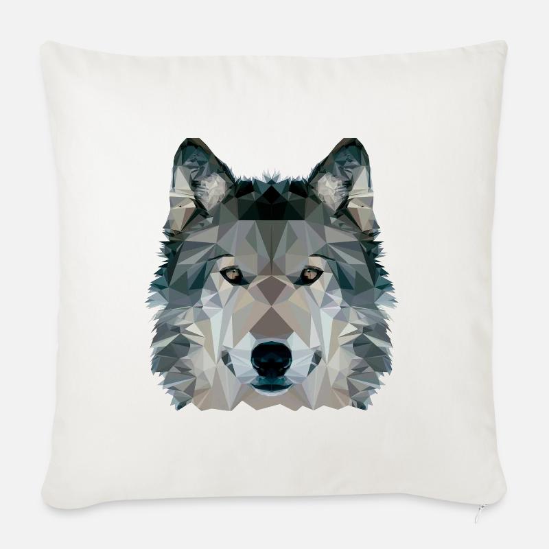 Wolf Gesicht Low Poly Design, Wolf Gesicht ClipArt - Sofakissenbezug 45 x 45 cm - Naturweiß 