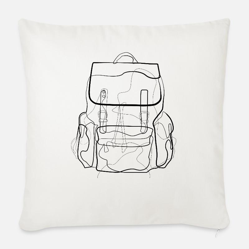 Sac à dos Backpacker Voyage - one line drawing - Housse de coussin décorative 45 x 45 cm - blanc nature