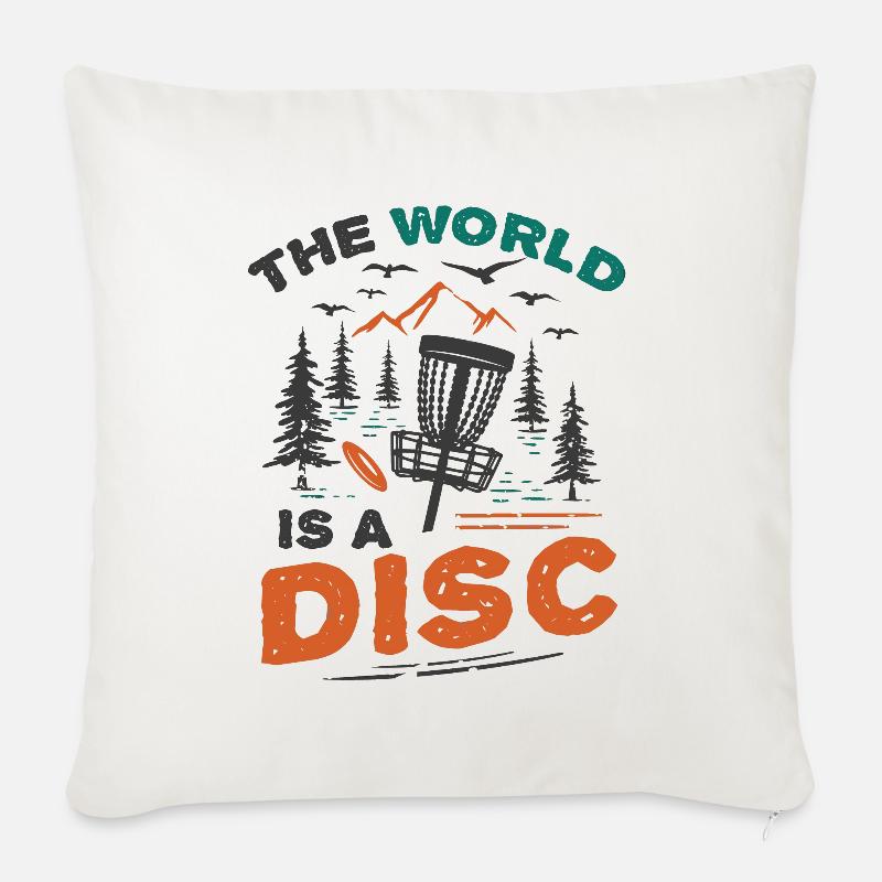 The World Is A Disc Golf Frisbee - Sofakissenbezug 45 x 45 cm - Naturweiß 