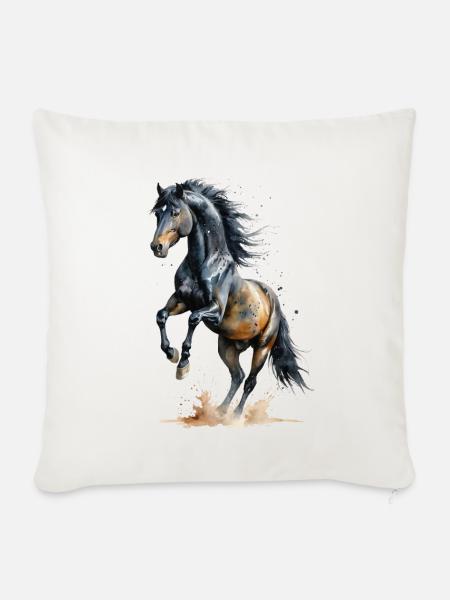 Majestätischer schwarzer Hengst Aquarell - Sofakissenbezug 45 x 45 cm - Naturweiß 