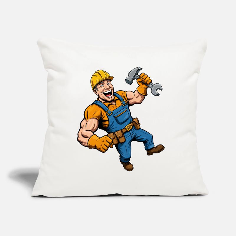 Cheerful cartoon construction worker with tools Sofa pillowcase 17,3'' x 17,3'' (45 x 45 cm)