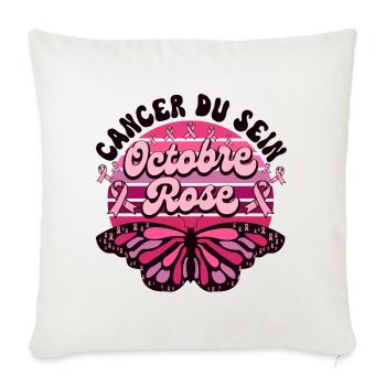 Papillon Retro Cancer Du Sein Octobre Rose - Housse de coussin décorative 45 x 45 cm - blanc nature - Devant