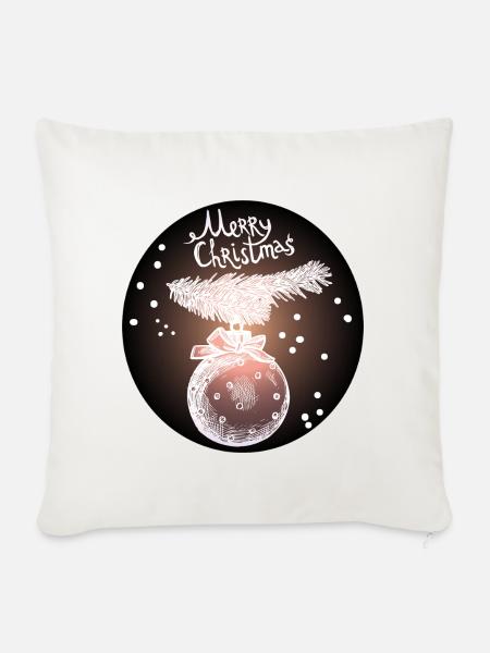 Weihnachtskugel mit Tannenzweig - Sofakissenbezug 45 x 45 cm - Naturweiß