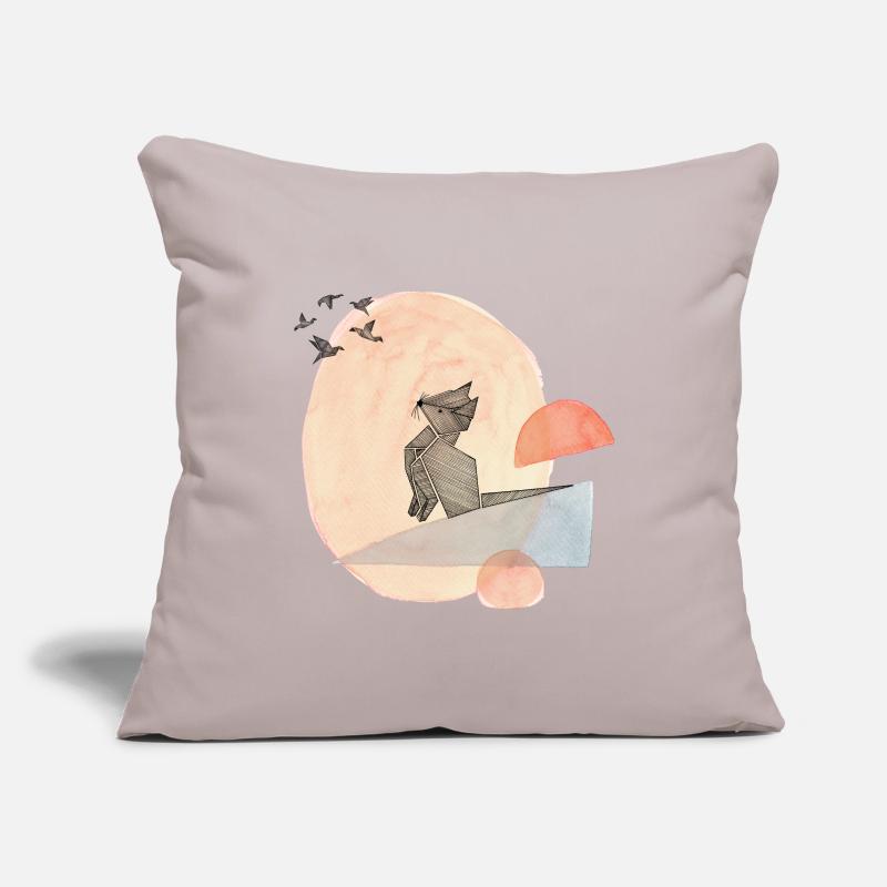 Illustration de l’origami du chat et des oiseaux Housse de coussin décorative 45 x 45 cm