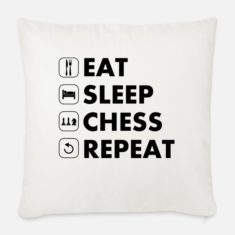 Échecs manger sommeil répéter blanc - Housse de coussin décorative 45 x 45 cm - blanc nature
